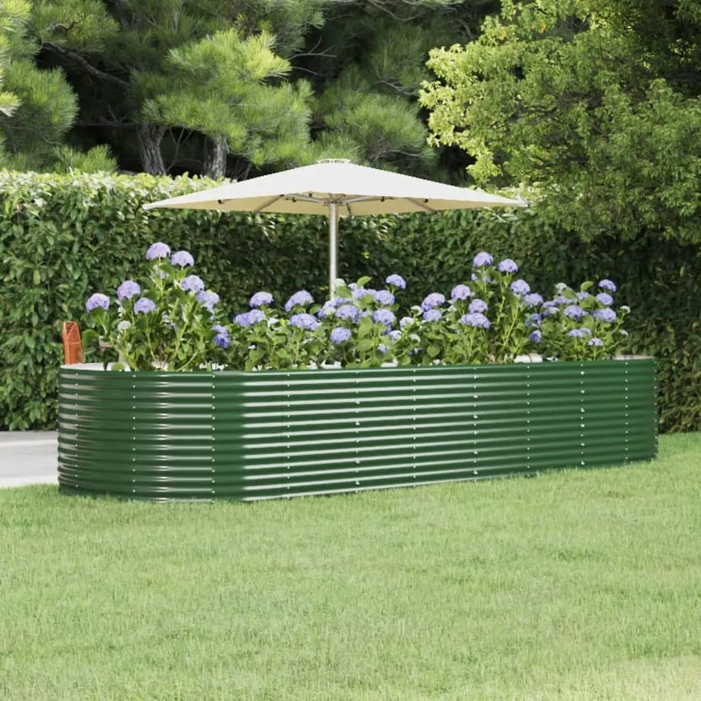 vidaXL Canteiro elevado jardim 367x140x68 cm aço galvanizado verde