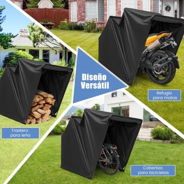 Capa Cobertura para Motas em Tecido Oxford e Janelas de Malha Enroláveis 345 X 137 X 190 cm Preto