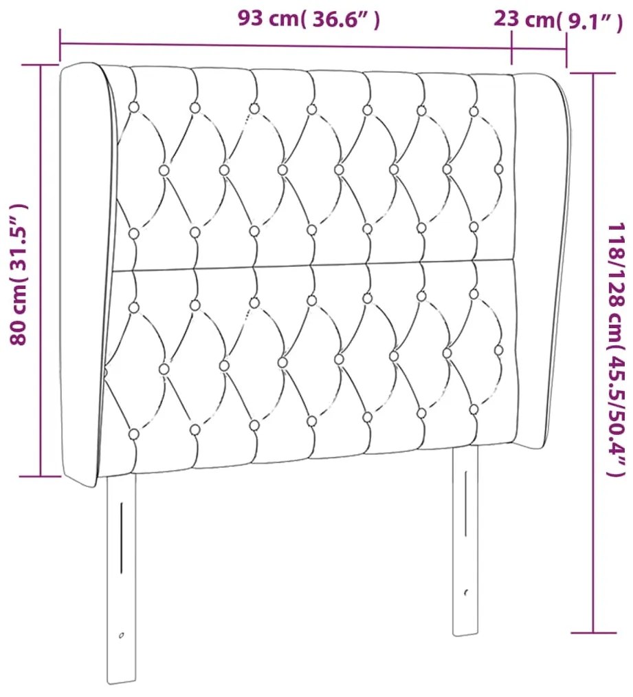 Cabeceira de cama c/ abas veludo 93x23x118/128cm cinzento-claro