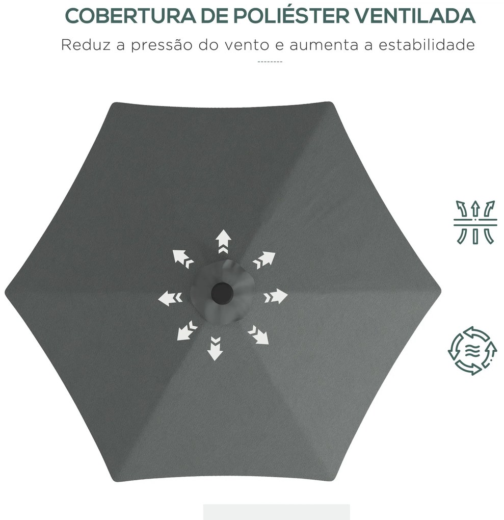 Chapéu de Sol Excêntrico de 3 m com Luzes LED Chapéu de Sol de Jardim