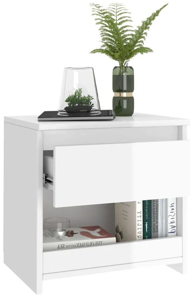Mesas de cabeceira 2 pcs 40x30x39 cm contrapl. branco brilhante