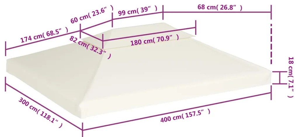 Cobertura de substituição p/ gazebo 310 g/m² branco nata 3x4 m