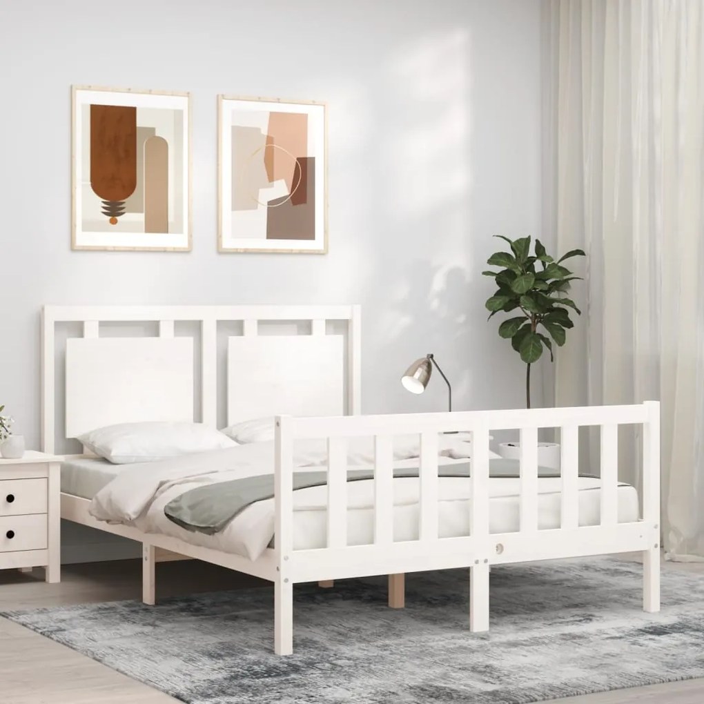 Estrutura de cama com cabeceira 120x200cm madeira maciça branco