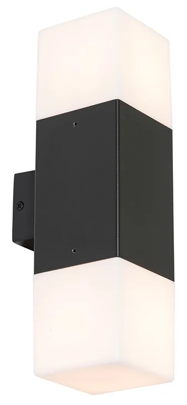 Candeeiro de parede exterior preto com difusor opalino 2 luzes IP44 - Denmark Moderno