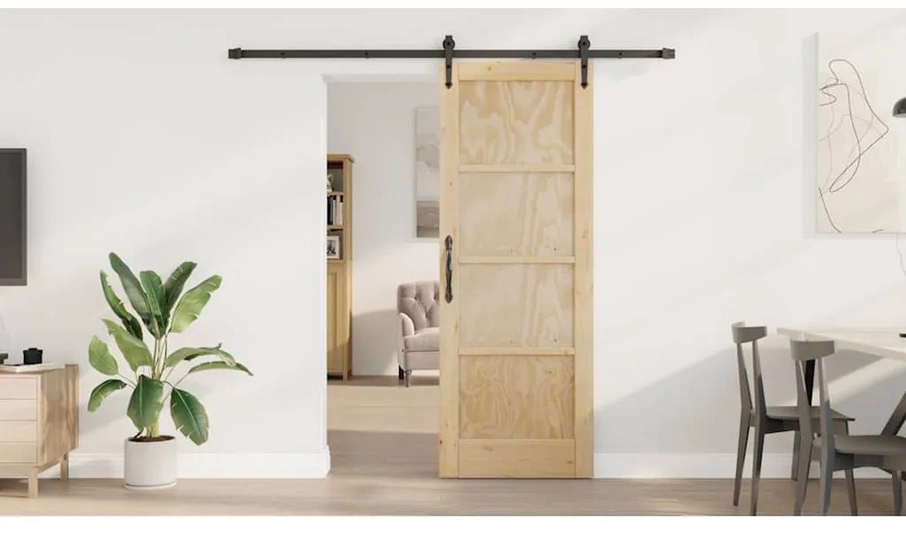 Porta Deslizante com Hardware 'ORKDAL'em Madeira Sólida de Pinus.