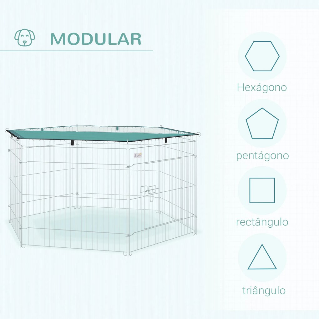 PawHut Parque para Animais de Estimação com 6 Painéis 59x60cm Dobrável Cerca para Animais de Estimação com Porta com Trava e Toldo Superior para Jardim Pátio Exterior Prata