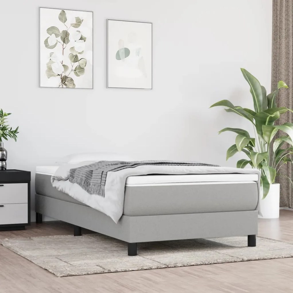 3120484 vidaXL Estrutura de cama com molas 90x200 cm tecido cinzento-claro