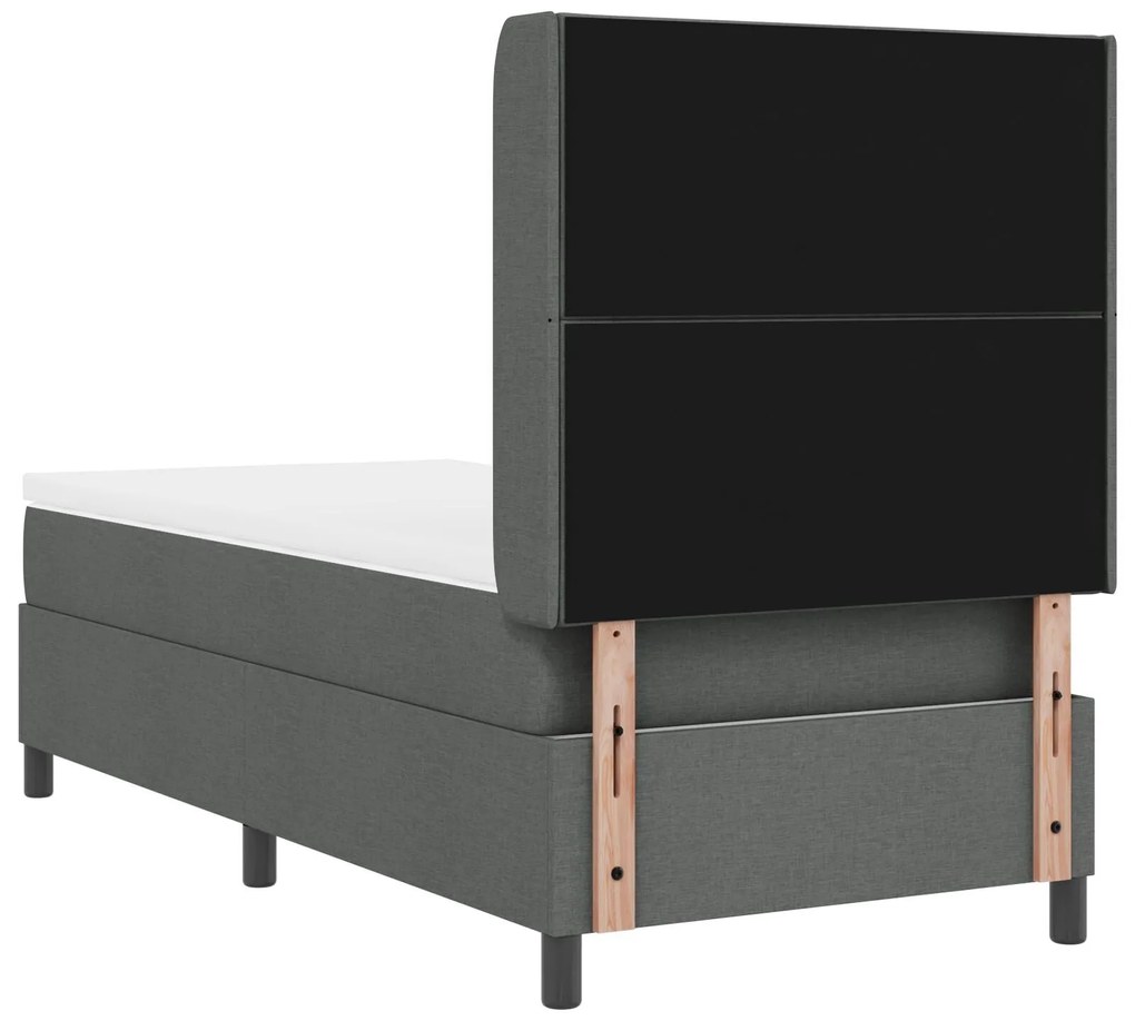 Cama Box Spring com Colchão e LED Cinza Escuro 90x200 cm Tecido