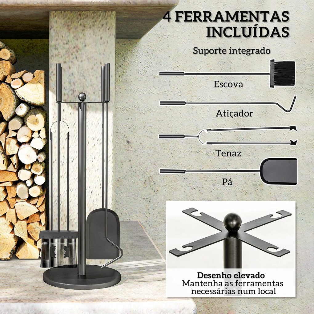 Conjunto de Ferramentas para Lareira em Metal – Ø25x54 cm | 5 Peças co