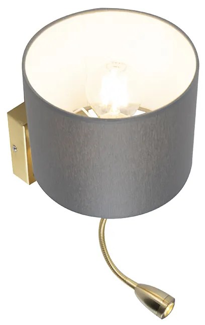 Candeeiro de parede Art Deco dourado com USB e abat-jour cinzento - Brescia