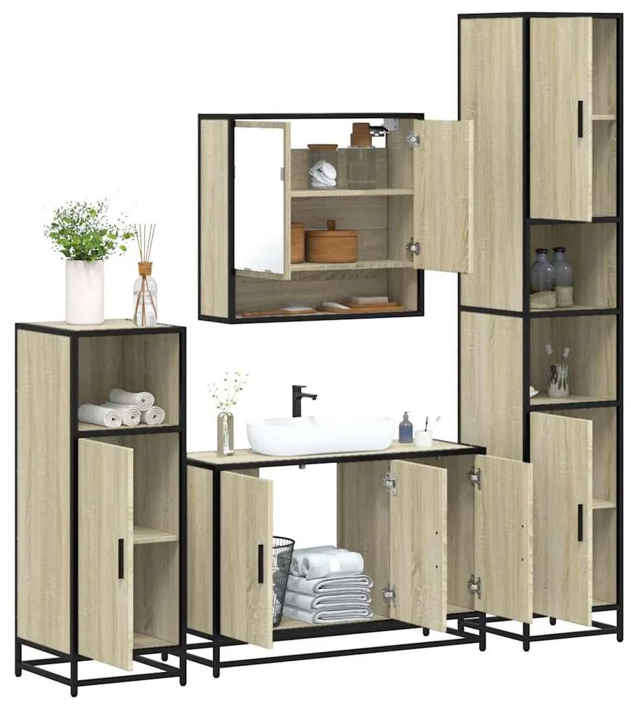 vidaXL 4 pcs conj. móveis casa banho derivados madeira carvalho sonoma