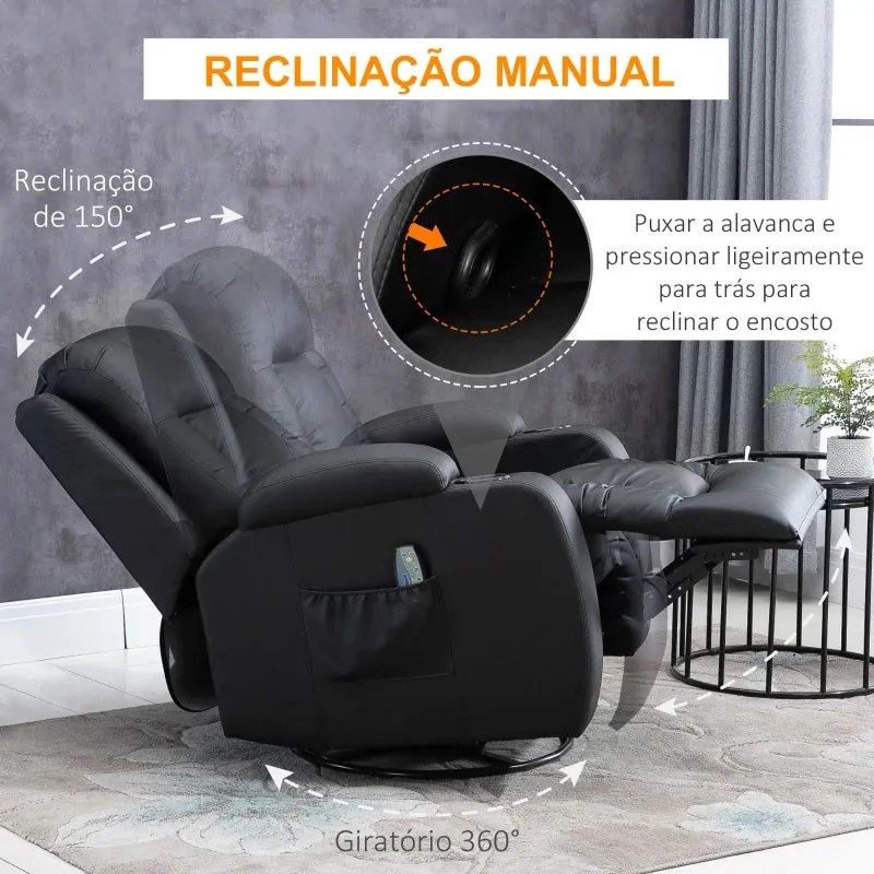 Poltrona de Massagens River Reclinável com Função de Vibração e Aqueci