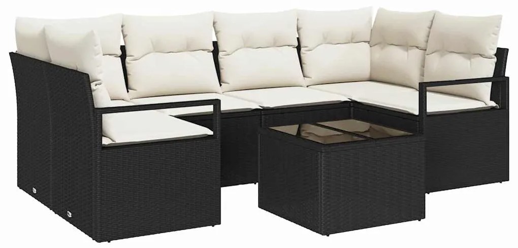 Conjunto de Sofá de Jardim 7 Peças com Almofadas Pretas em Rattan Sint