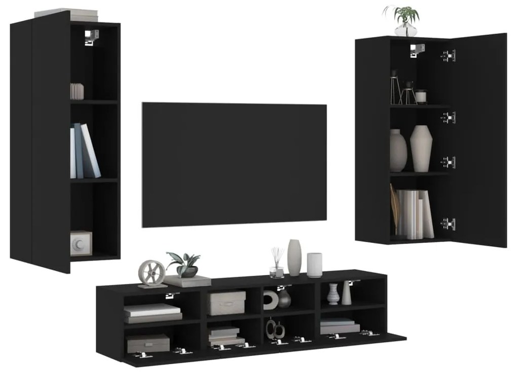 vidaXL 5 pcs móveis de parede p/ TV derivados de madeira preto