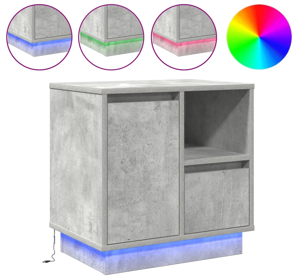 Criado-Mudo com LED Cinza Concreto 50x34,5x50 cm