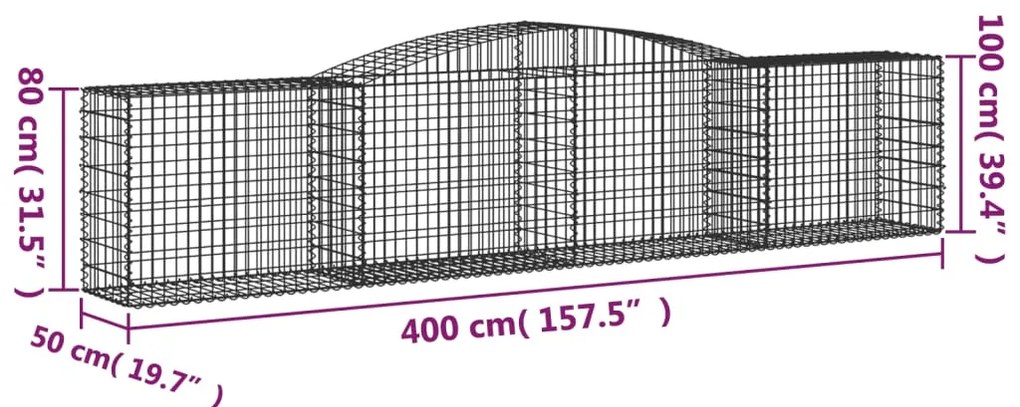 Cestos gabião arqueados 2 pcs 400x50x80/100cm ferro galvanizado
