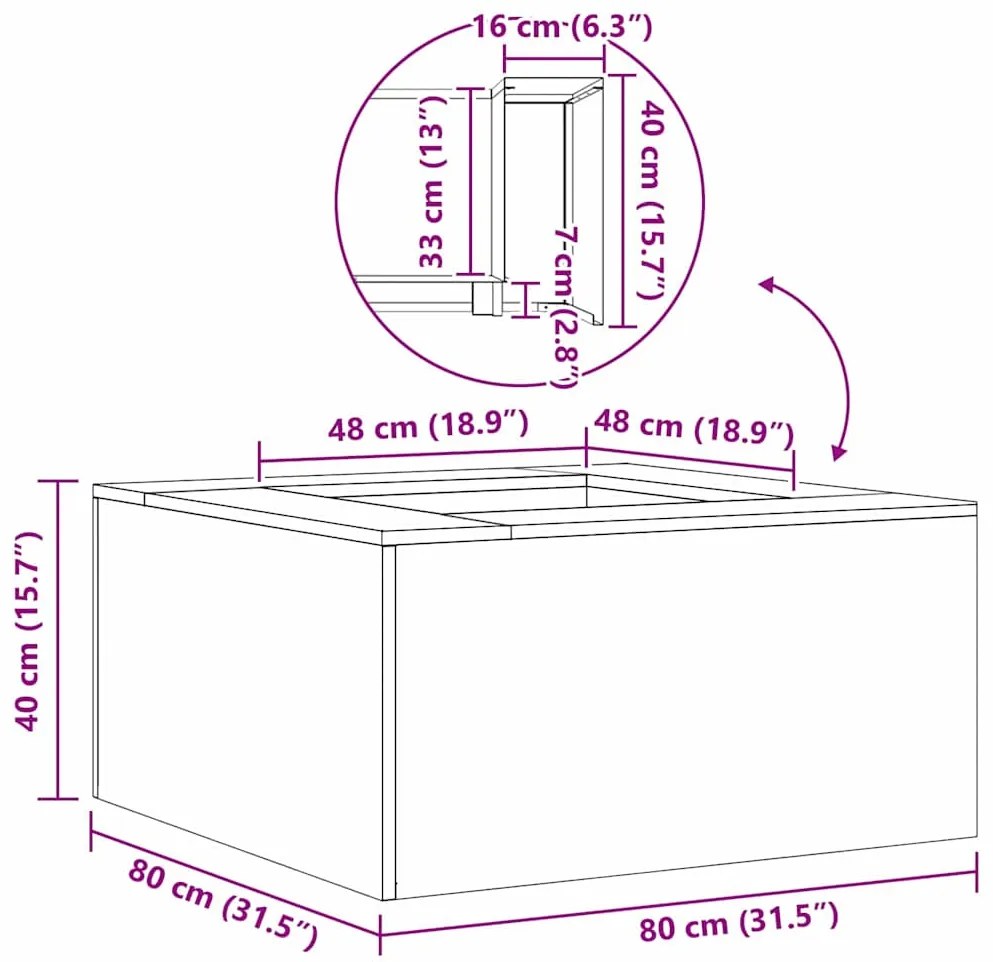 Fogueira VidaXL Quadrada Preta 80x80x40 cm Aço