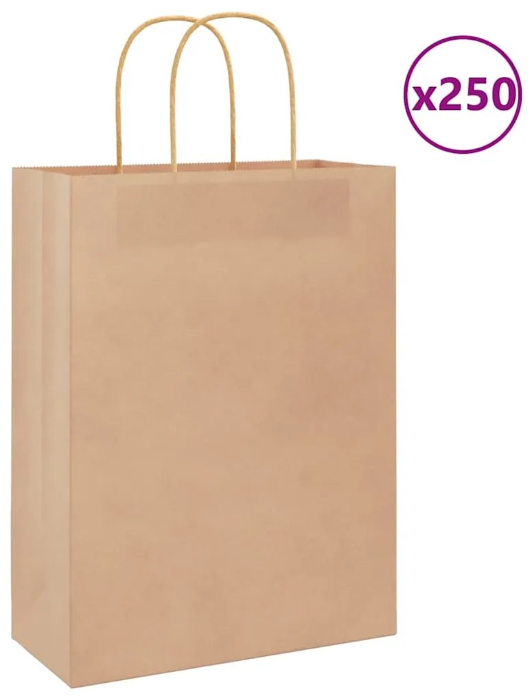 vidaXL Sacos de papel 250 unid com alças castanho 26x12x35 cm