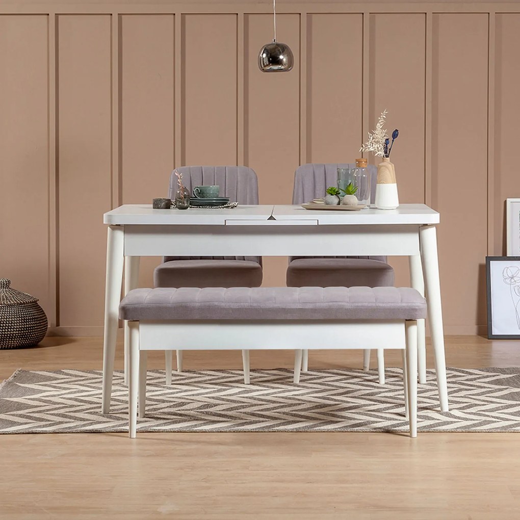 Conjunto de Mesa de Jantar Extensível e Cadeiras Vina – Branco – Mesa