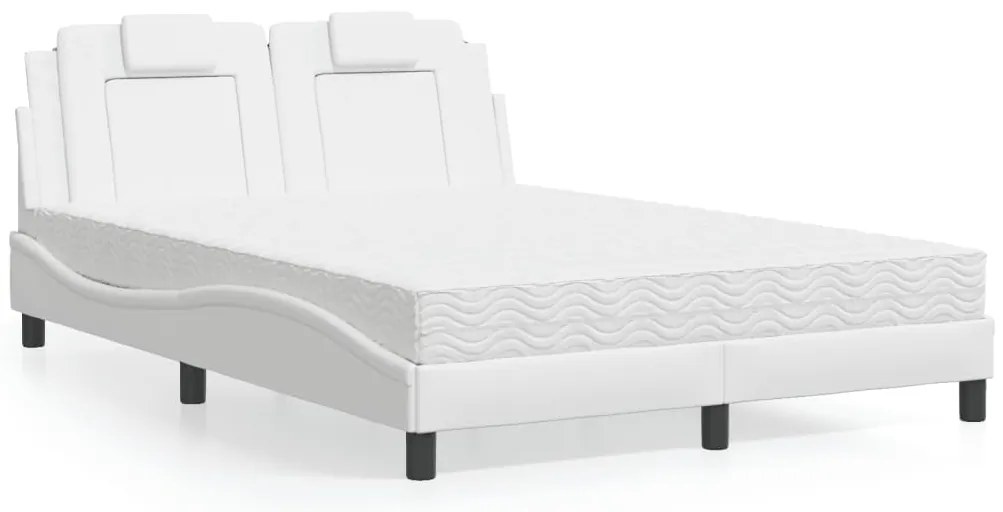 Cama com colchão 140x200 cm couro artificial branco