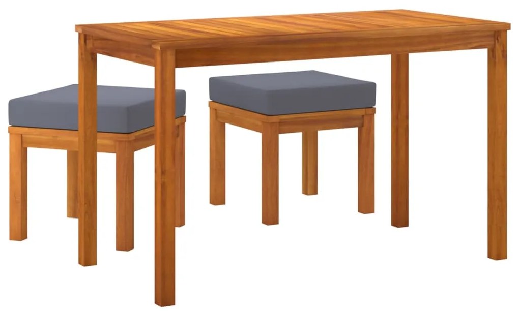 3 pcs conjunto de jantar p/ jardim c/ almofadões acácia maciça