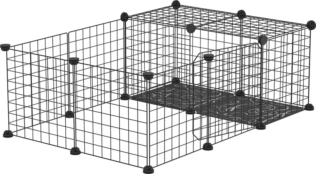 Recinto para pequenos animais – parque modular para coelhos, porquinhos-da-índia e roedores, preto