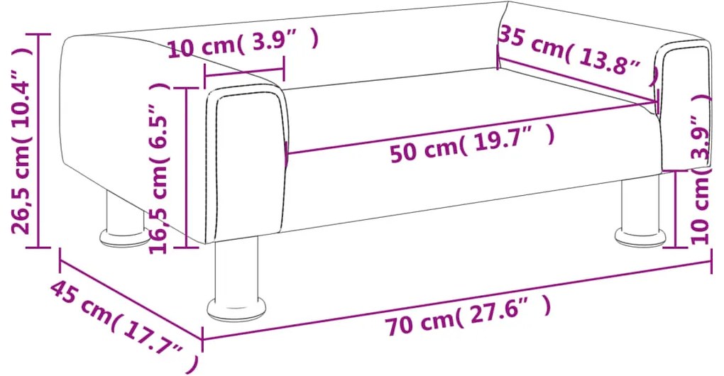 Sofá infantil 70x45x26,5 cm veludo rosa