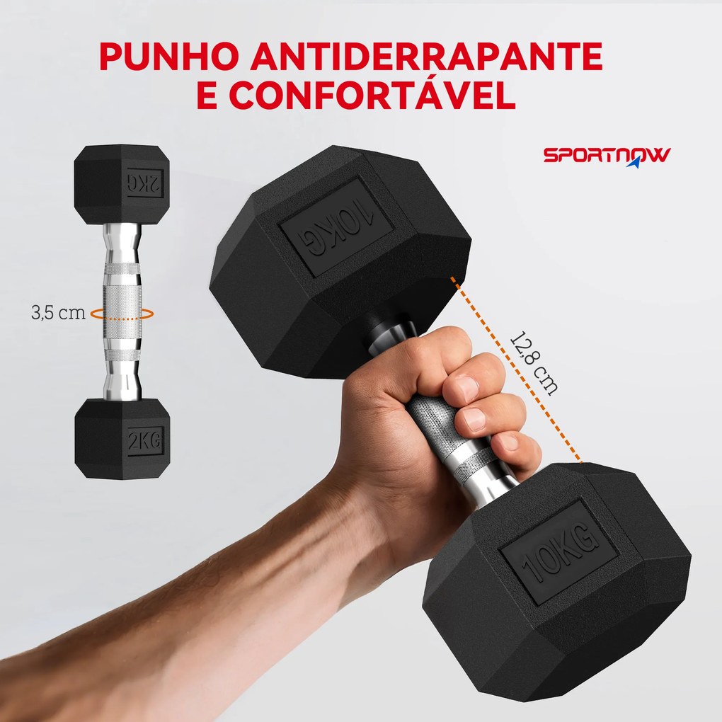 Conjunto de Halteres 2x2kg 2x5kg 2x8kg 2x10kg com Suporte de Armazenamento para Exercício Treino Preto