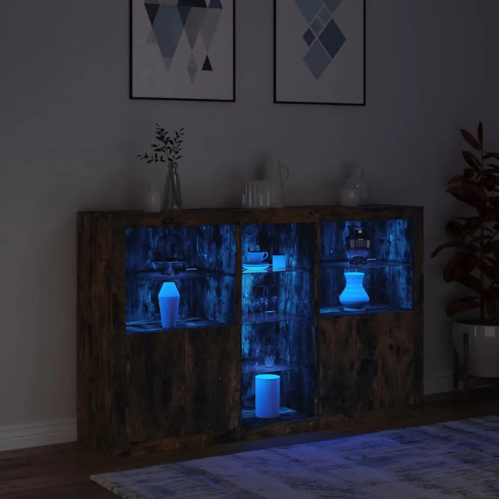 Aparador com luzes LED 162x37x100 cm carvalho fumado