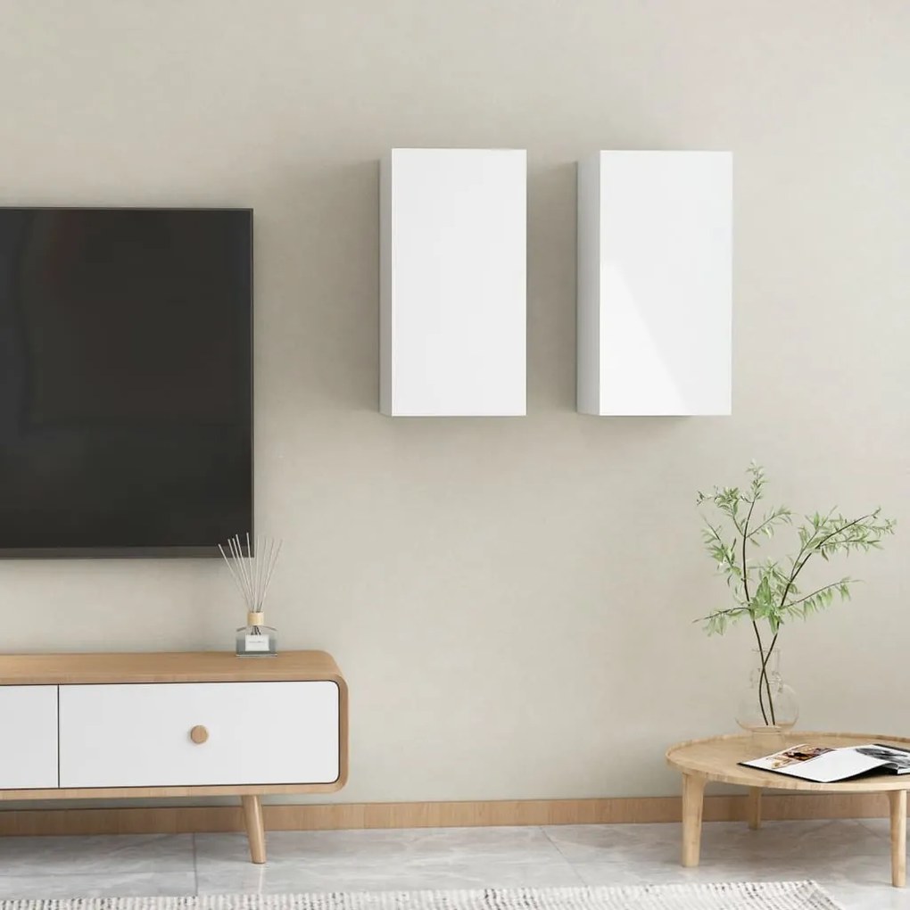 803339 vidaXL Móveis de TV 2 pcs 30,5x30x60 cm contraplacado branco brilhante