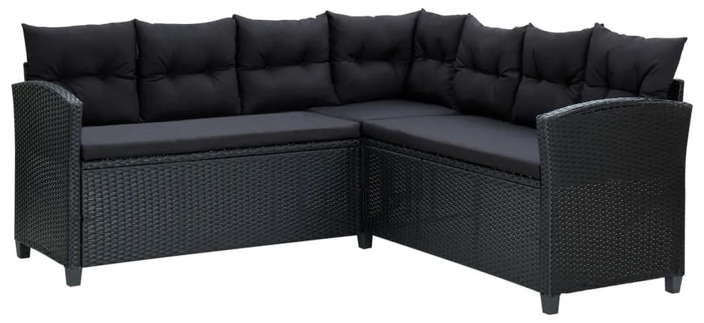 6 pcs conjunto lounge de jardim c/ almofadões vime PE preto