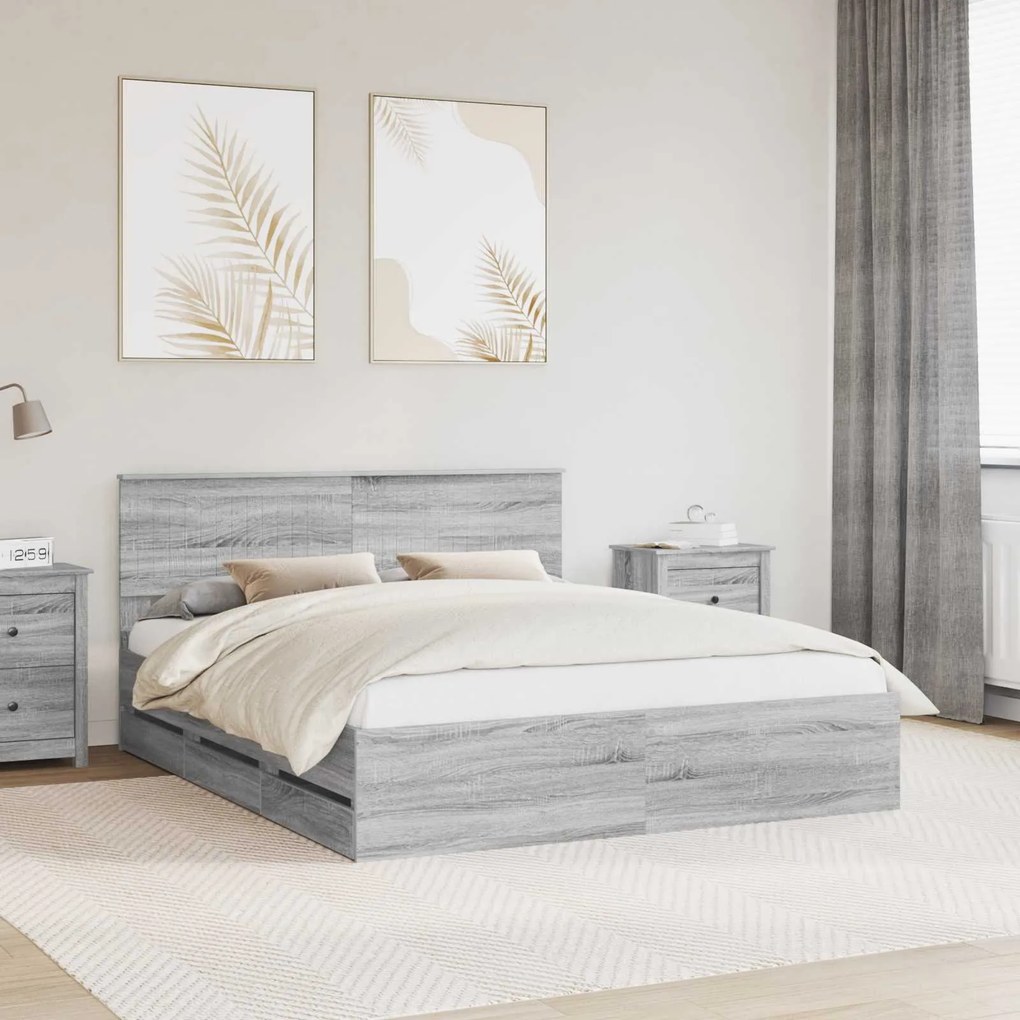 vidaXL Estrutura da Cama com gaveta Cinza Sonoma 160 x 200 cm