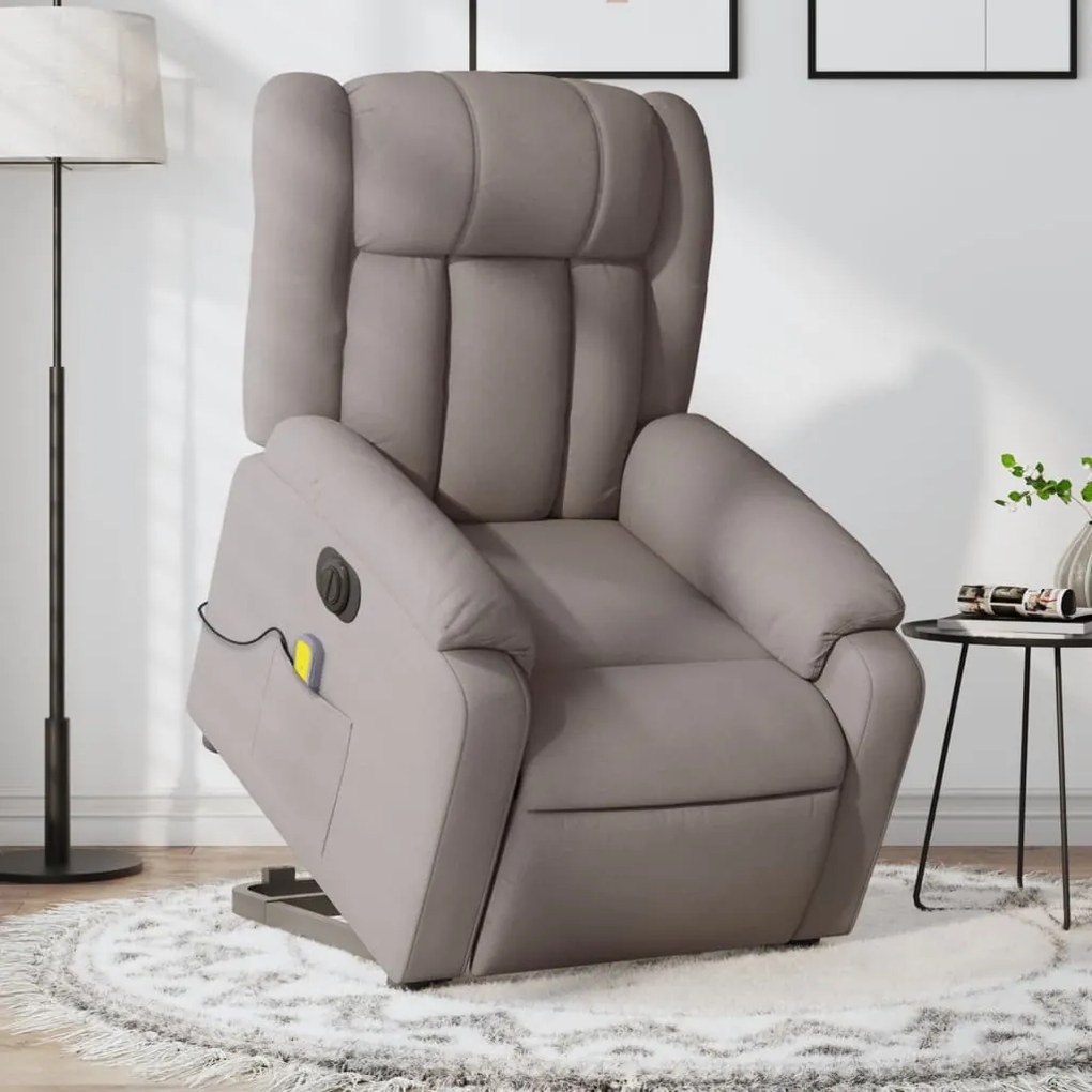 vidaXL Poltrona elétrica elevatória massagens tecido cinza-acastanhado