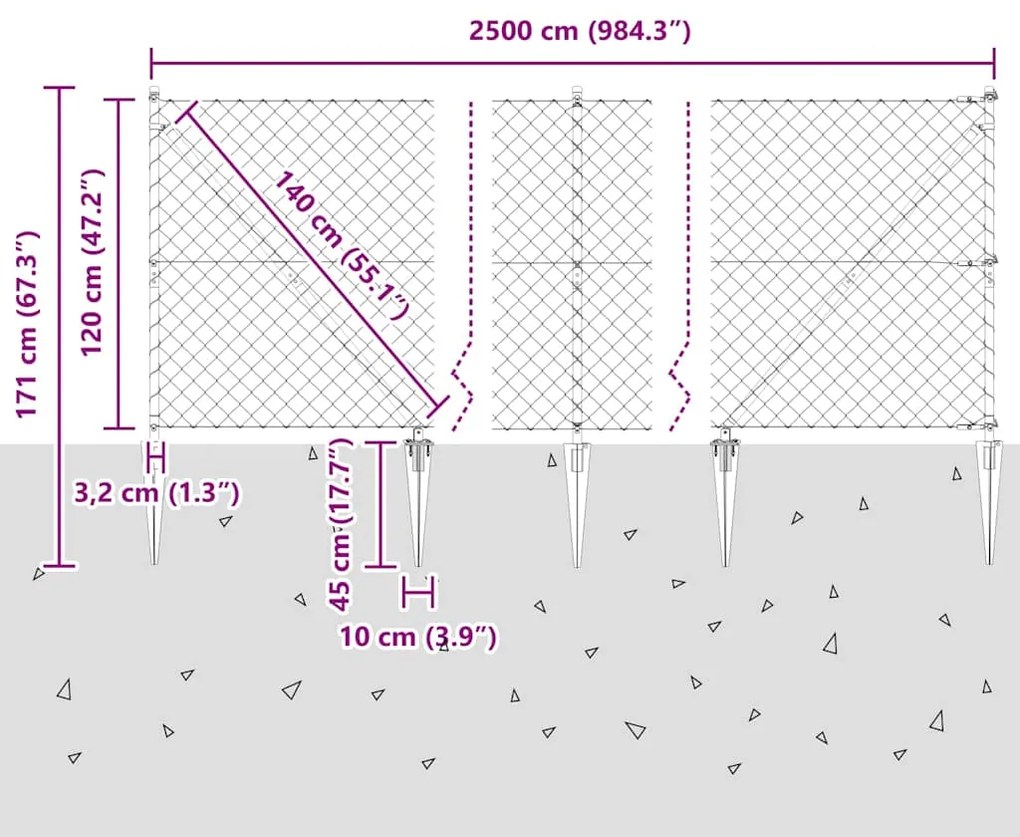 Conjunto de Postes de Cerca Prateado 25 x 1,2 m Aço galvanizado