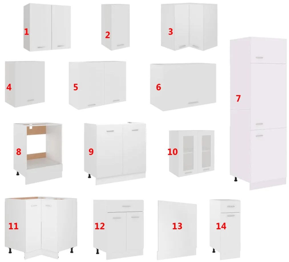 14 pcs conjunto armários de cozinha contraplacado branco