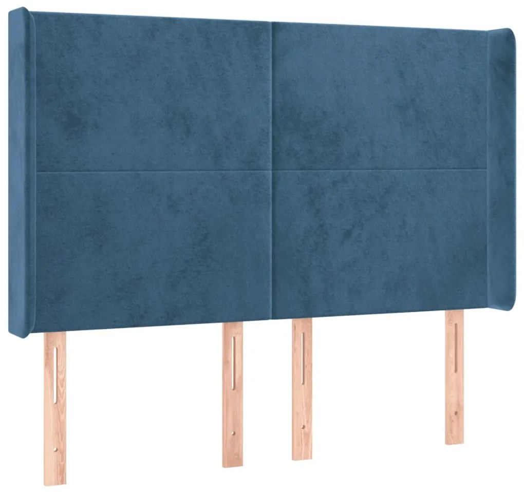 Cabeceira cama c/ luzes LED veludo 147x16x118/128cm azul-escuro
