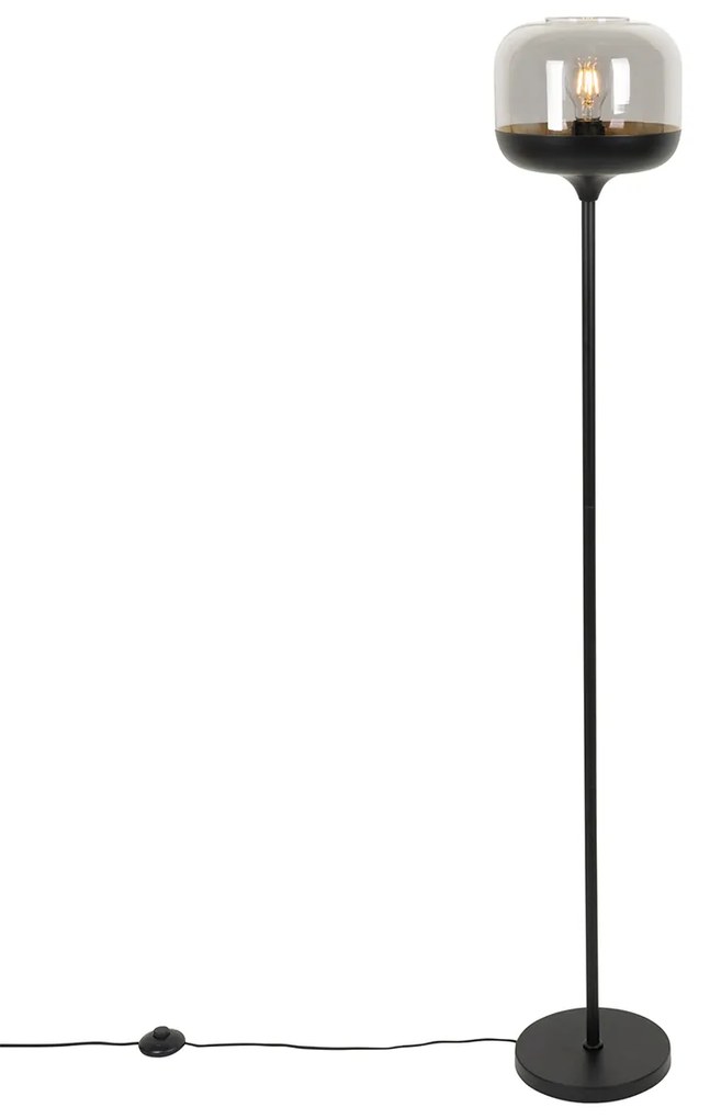 Candeeiro de pé design preto com dourado e vidro fumê - Kyan