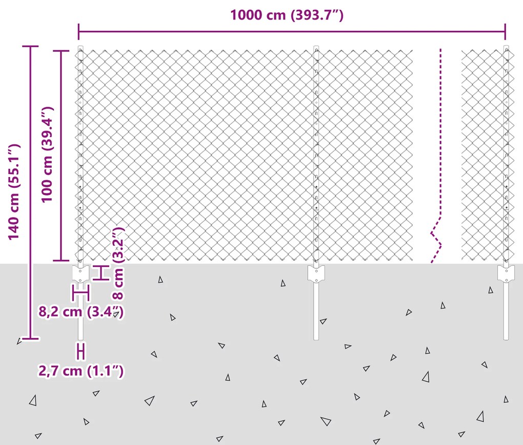 Cerca de Cadeia com 20 Postes U Prateados 1x10 m Aço