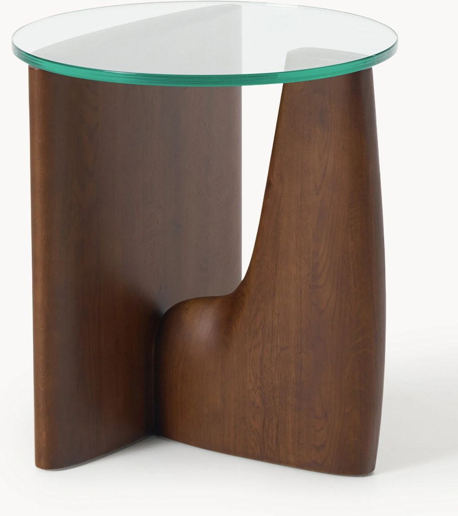 Mesa de apoio redonda em madeira com tampo de vidro Miya