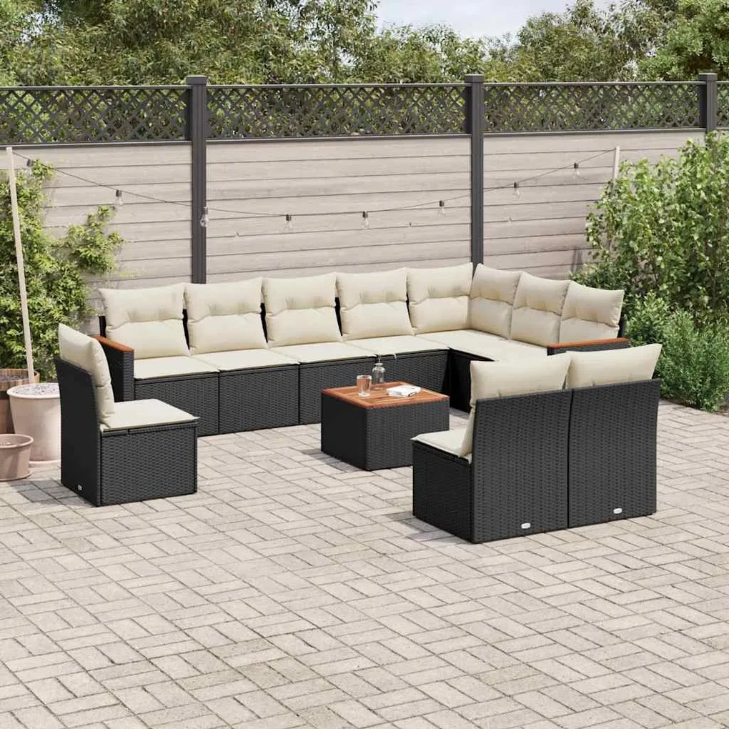11 pcs conjunto sofás de jardim c/ almofadões vime PE preto
