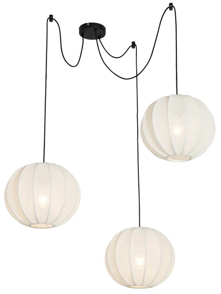 Candeeiro de suspensão design branco seda 30 cm 3 luzes - Plu Design