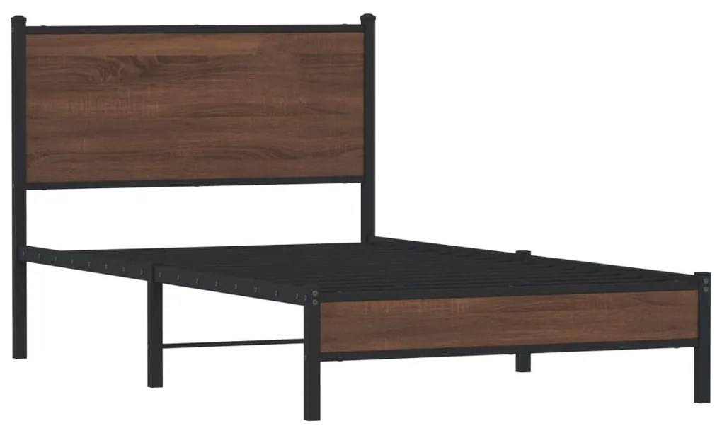 Estrutura de cama sem colchão 100x200cm metal carvalho castanho