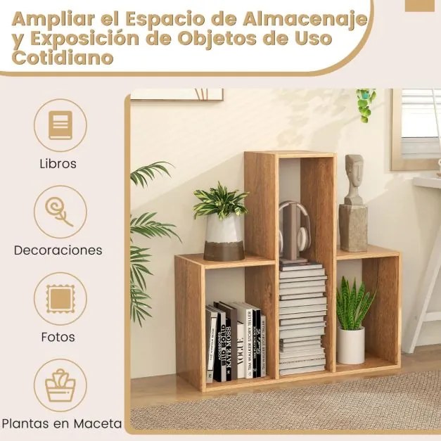 Estante convexa aberta com 3 Estantes com dispositivo anti-inclinação para sala de estar, escritório 84 x 29,5 x 83,5 cm Natural