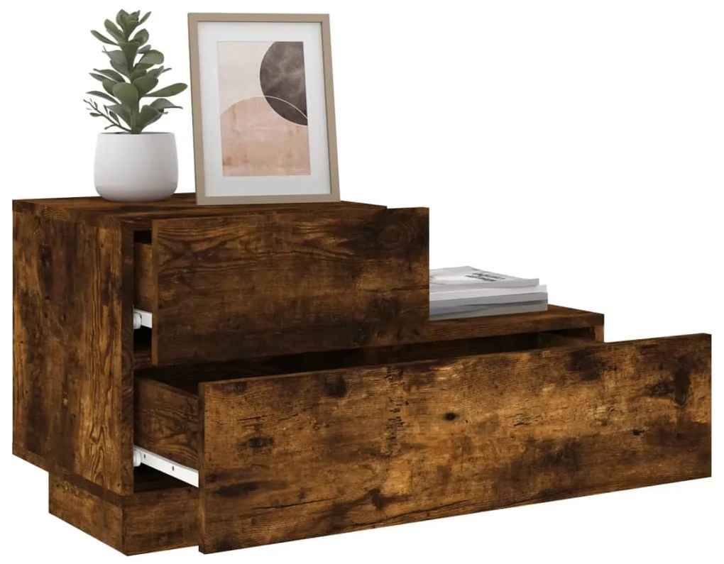 Mesa de cabeceira com luzes LED 70x36x40,5 cm carvalho fumado