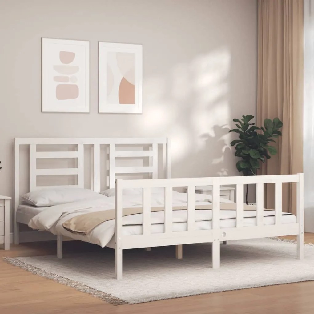 Estrutura de cama King Size com cabeceira madeira maciça branco