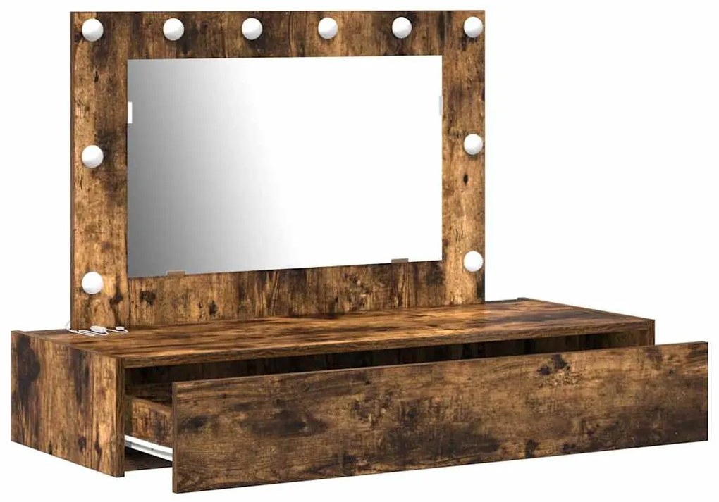 Mesa de Maquiagem Suspensa com Luzes LED em Carvalho Fumado