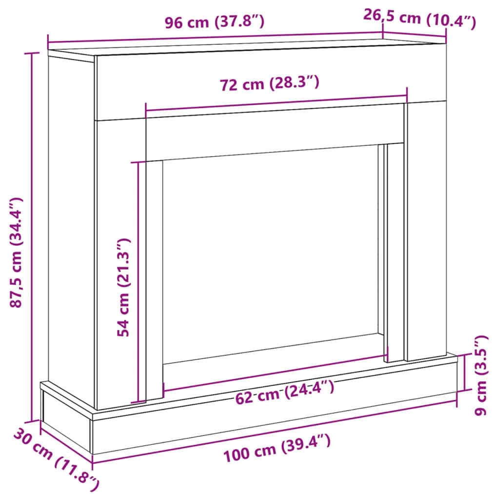 Cornija lareira 100x30x87,5cm derivados madeira cinza sonoma