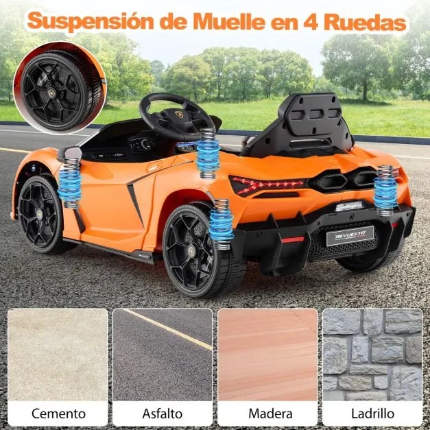 Carro elétrico para crianças 12V com controle remoto, portas hidráulicas, rodas de transporte e suspensão nas 4 rodas Laranja