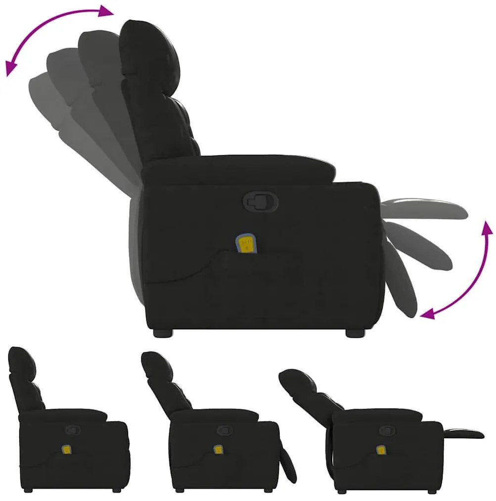 Poltrona de massagens reclinável tecido de microfibra preto