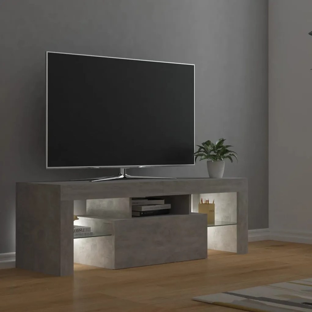 Móvel de TV com luzes LED 120x35x40 cm cinzento cimento